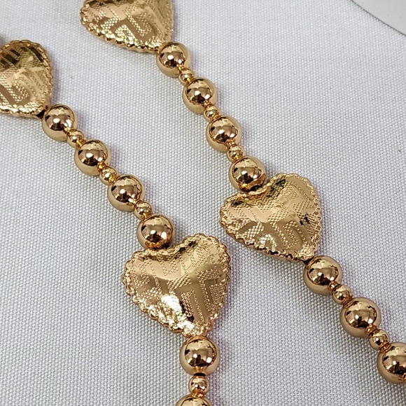 Chunky Gold Puffy Hearts with Greek Key Design and Bead Necklace - Picture 6 of 10